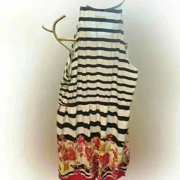 Elle Spring Tie Waist Dress Stripes and Floral Print Size Large - Picture 5 of 6